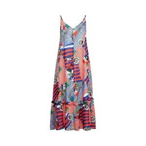 Lauren Ralph Lauren Sz 4 Print Georgette Nautical Marine Midi Tired Spaghetti